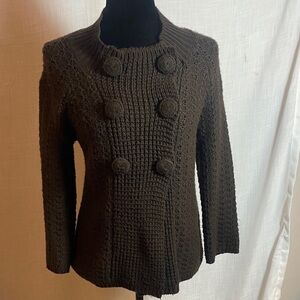 Double Breasted Wool Blend Sweater with Covered Buttons